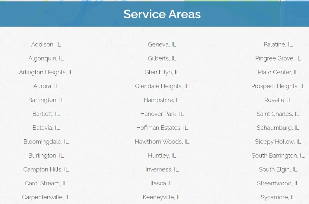 List of Service Areas on your website